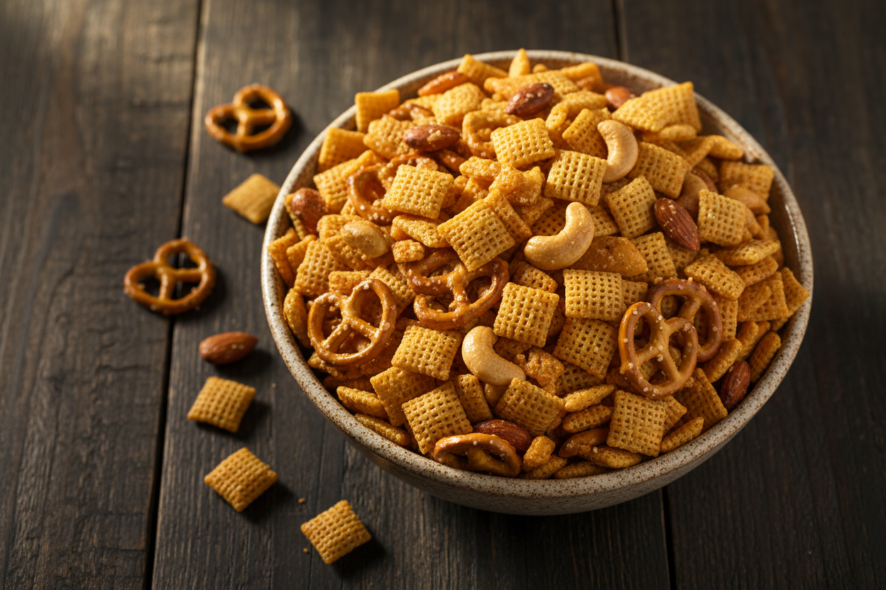 Homemade Vegan Chex Mix for Snacking and Parties